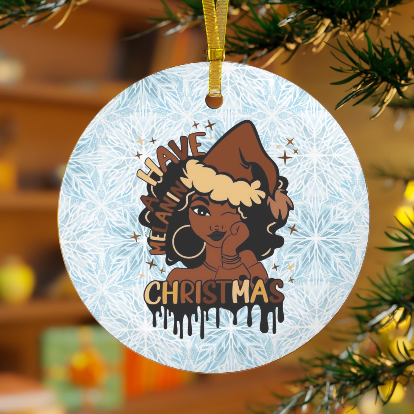 Melanin Christmas Glass Ornament